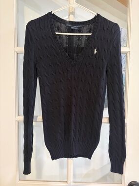 Ralph Lauren Sport Vintage Women’s V Neck Cable Knit Sweater Size Small